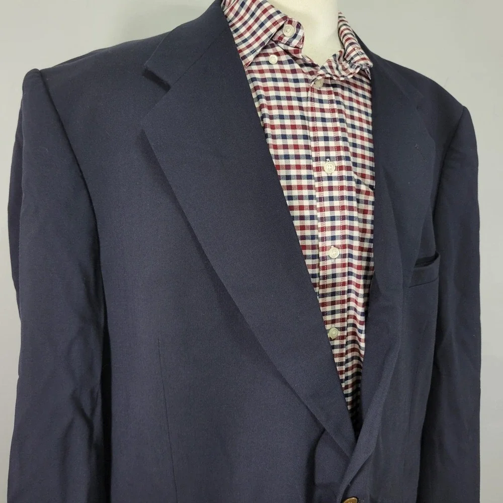 Stafford‎ Traveler Plus Men's Sport Coat Blazer Two Button Navy Wool Blend 48L